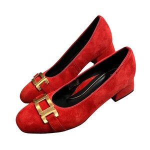 ARA HIGH SOFT Red Leather Block Heel Pumps 5.5 UK /8US